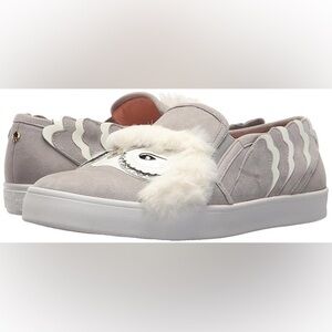Kate Spade Lefferts Gray Suede Leather Owl Slip On Flat Embellished Sneakers 8.5
